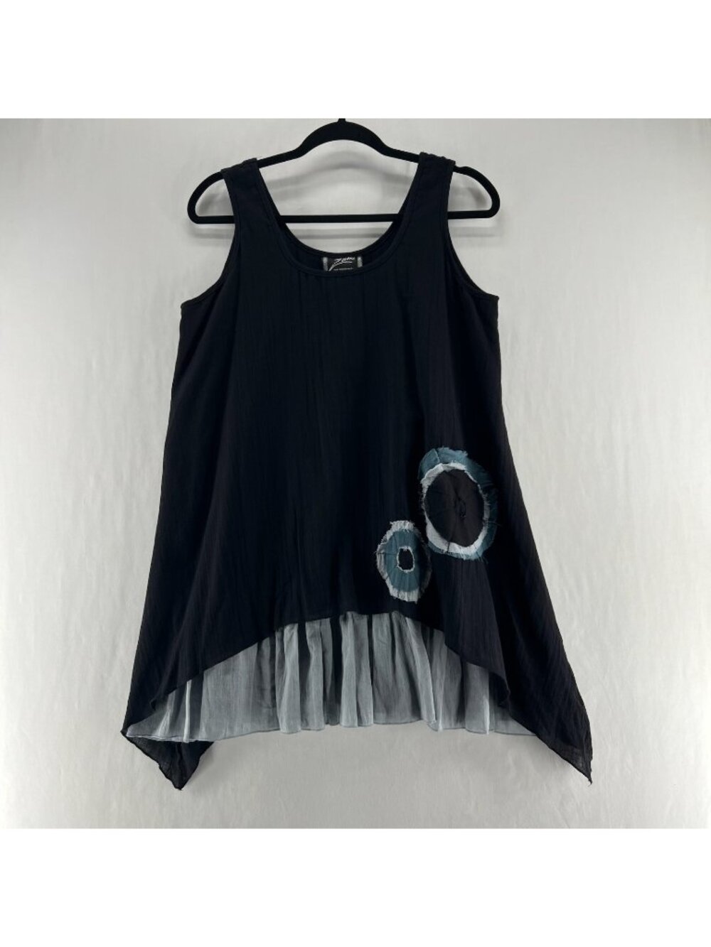 Zumi Asymmetrical Tank Tunic Top Womens 24 Cotton Gauze Ruffle Scoop Neck Black